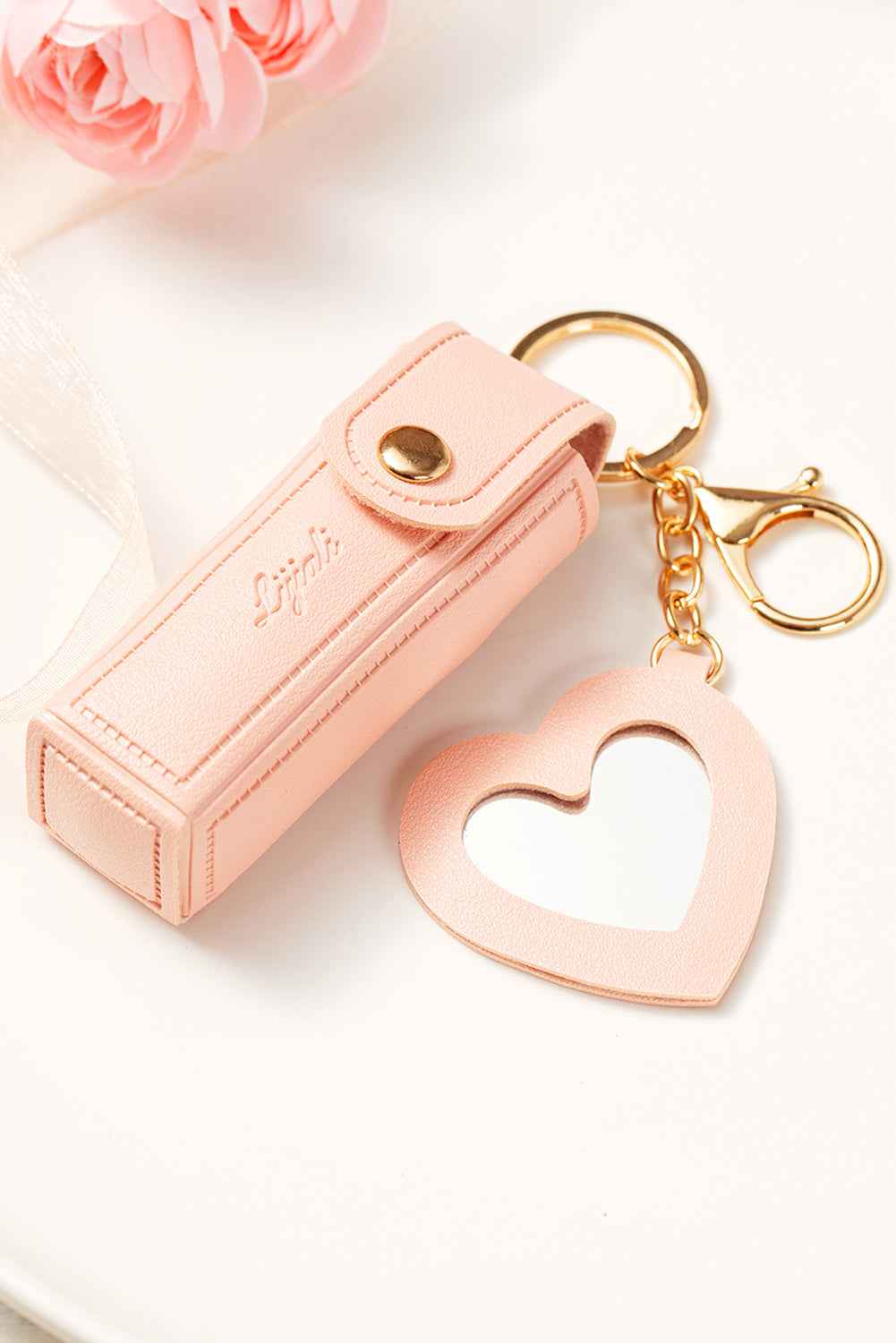 Apricot Pink Portable Lipstick Pocket Heart Decoration Keychain Apricot Pink ONE SIZE 95%PU+5%Alloy 7ba621f80b06853b