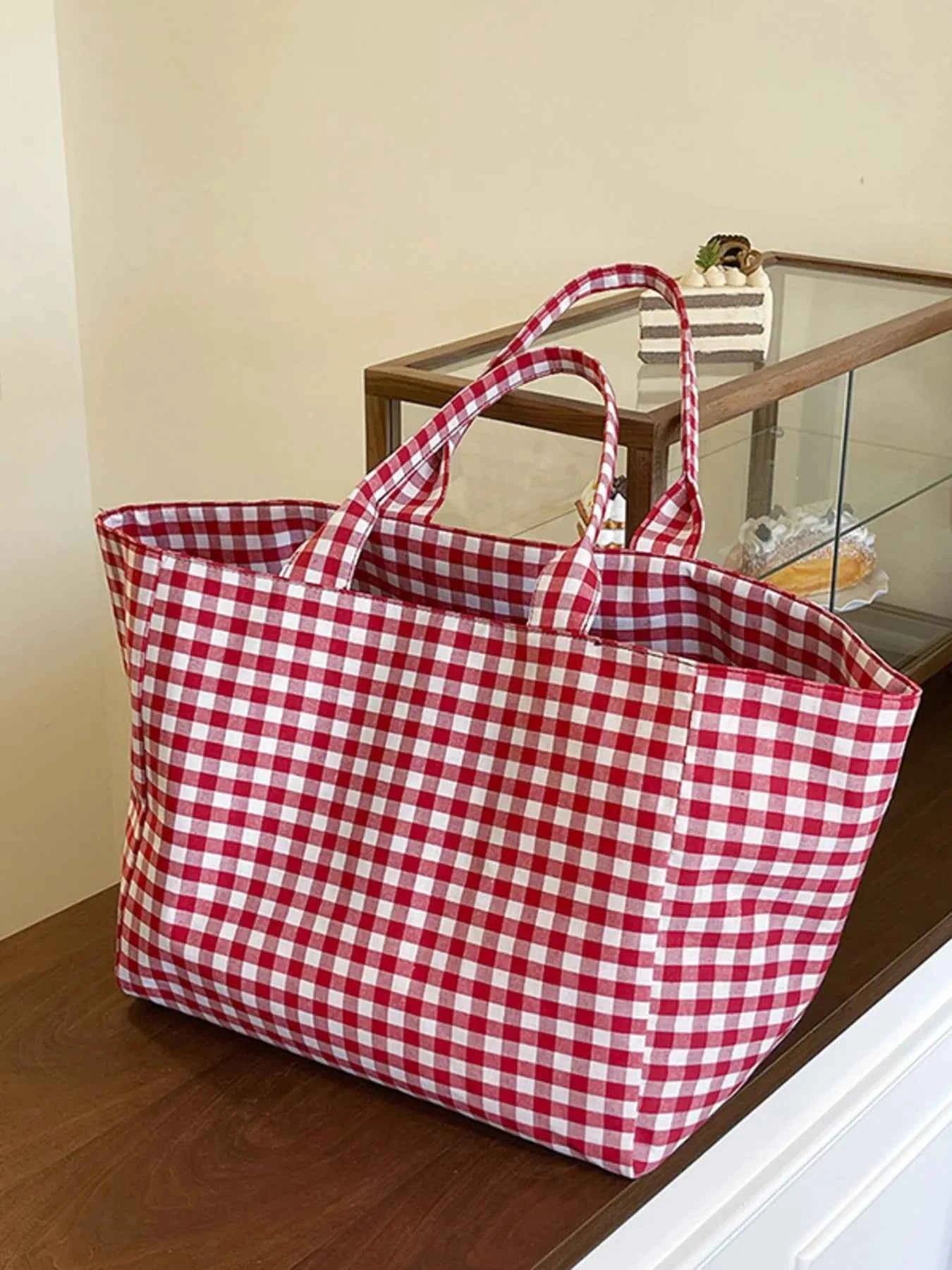 Classic Plaid Tote Bag Red One Size 7ba67a5beeb94dd9b29a928f37be7aa9-Max-Origin
