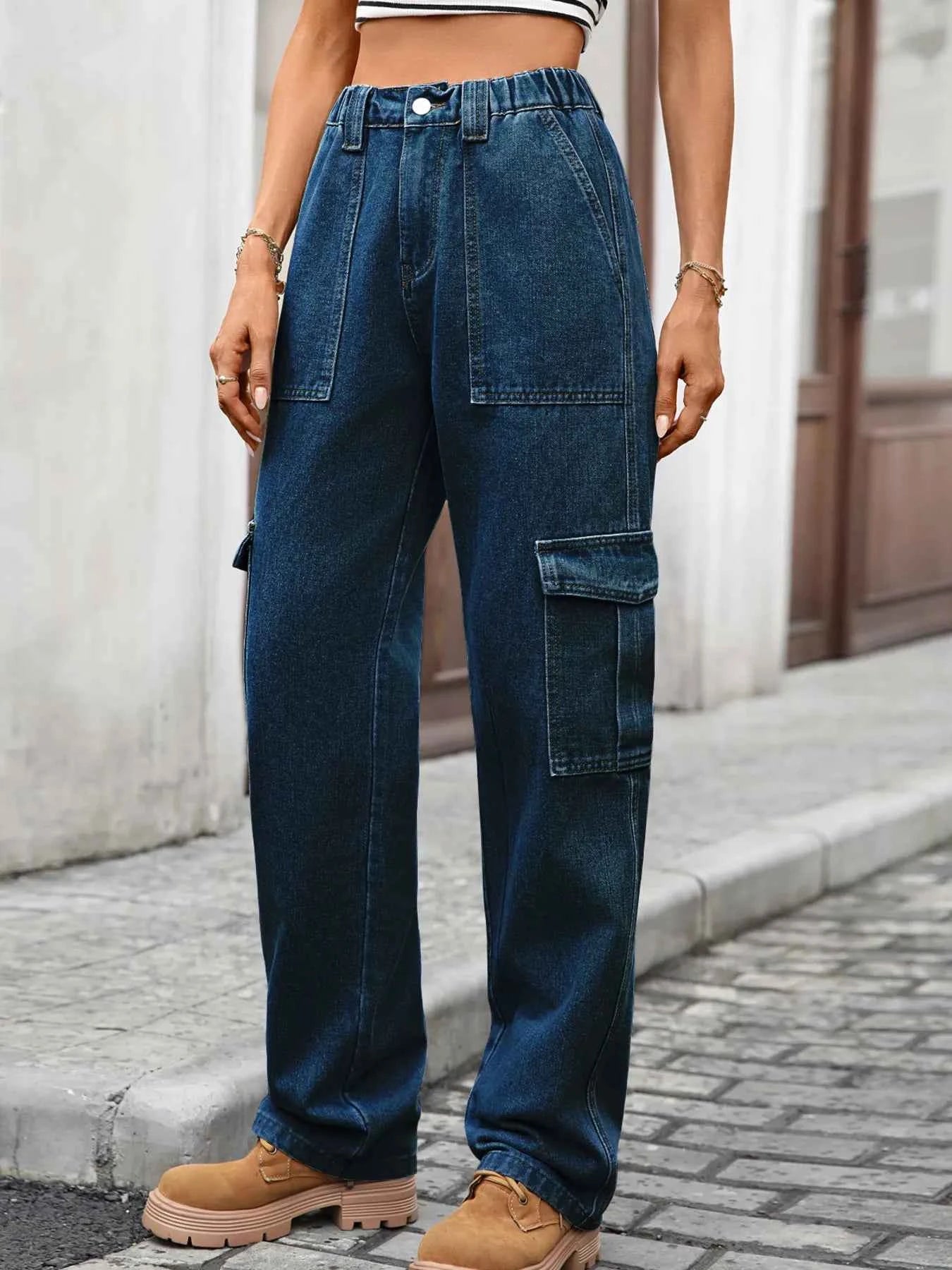 High-Waisted Cargo Jeans Dark Blue 7bb0de9f4dce4397ad06a845e21d9b0a-Max-Origin