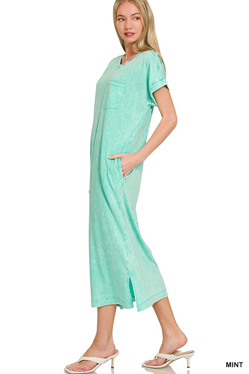 Zenana Washed Exposed Seam Short Sleeve T-Shirt Dress 7bbe5274be8446599578659734438c59-Max