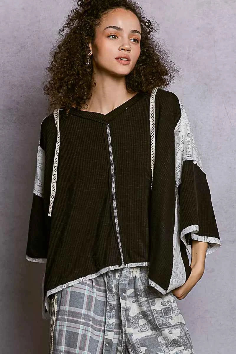 POL Short Sleeve Hoodie Top with Lace Detail 7bbe601e-29cf-4c83-81e9-2e60b1e4450a-Max-Origin