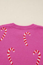 Sachet Pink Christmas Candy Cane Drop Shoulder Sweater 7bc626d1581f6180