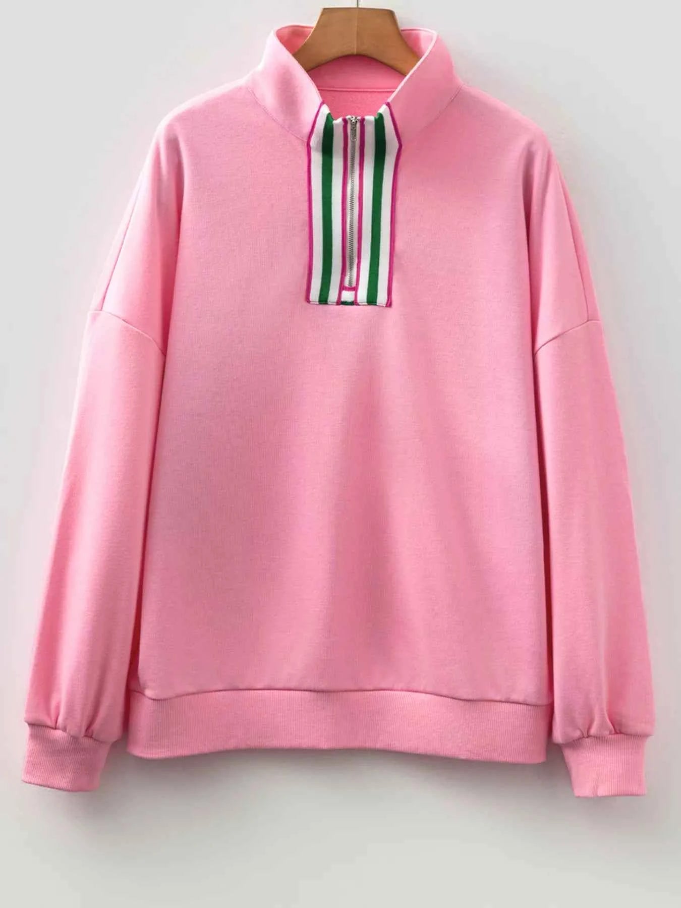 Contrast Striped Patchwork Zip Collar Sweatshirt 7bc6dc5c92b848c3a681b7a4ae3d6199-Max-Origin