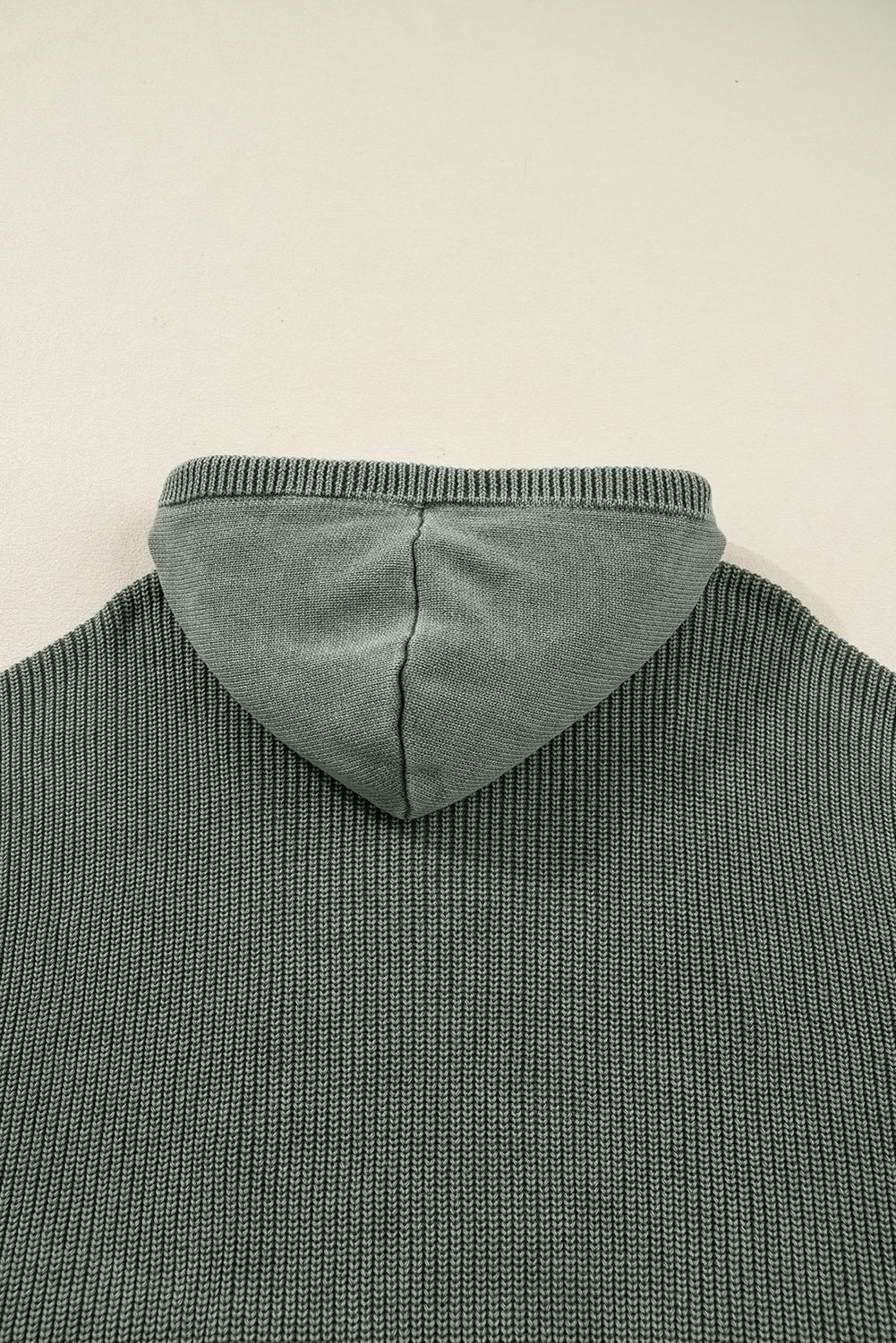 Mist Green Mineral Wash Ribbed Knit Drawstring Hooded Sweater 7bc98ebc9830cc95