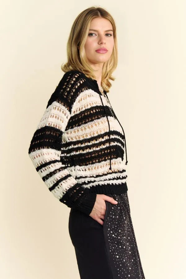 Davi & Dani Contrast Striped Crochet Drop Shoulder Knit Cover Up 7bd048a7-e5eb-4dff-b2f0-7808a18ce6b0-Max