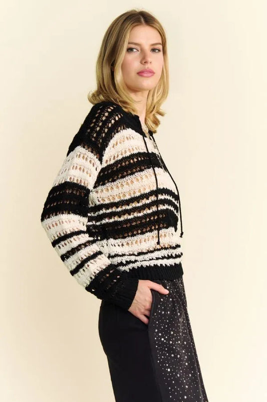 Davi & Dani Contrast Striped Crochet Drop Shoulder Knit Cover Up 7bd048a7-e5eb-4dff-b2f0-7808a18ce6b0-Max