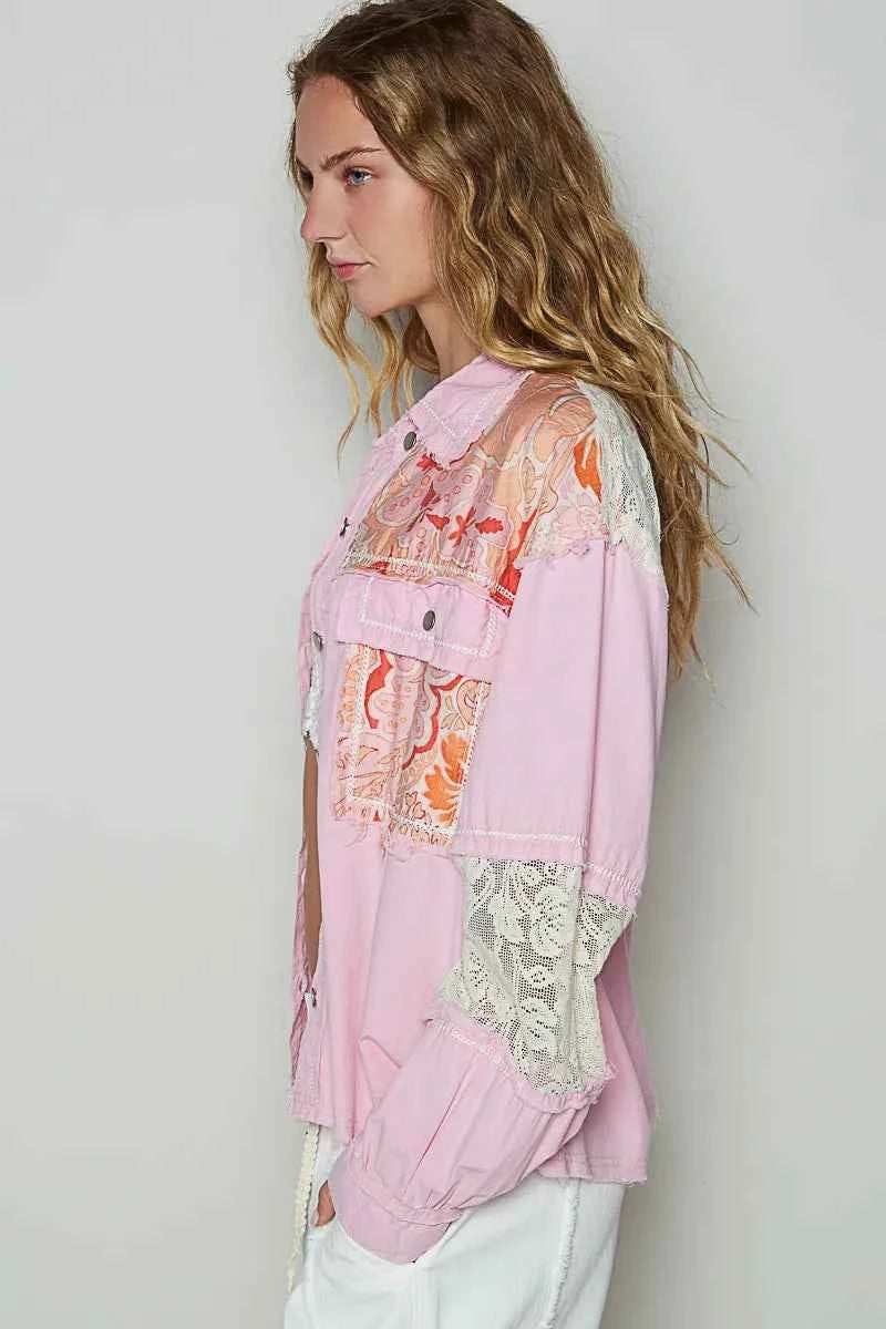 POL Printed Woven Mix Raw Hem Jacket with Lace Detail 7bd3ba93-49db-48dd-8e82-394f3674ec49-Max-Origin
