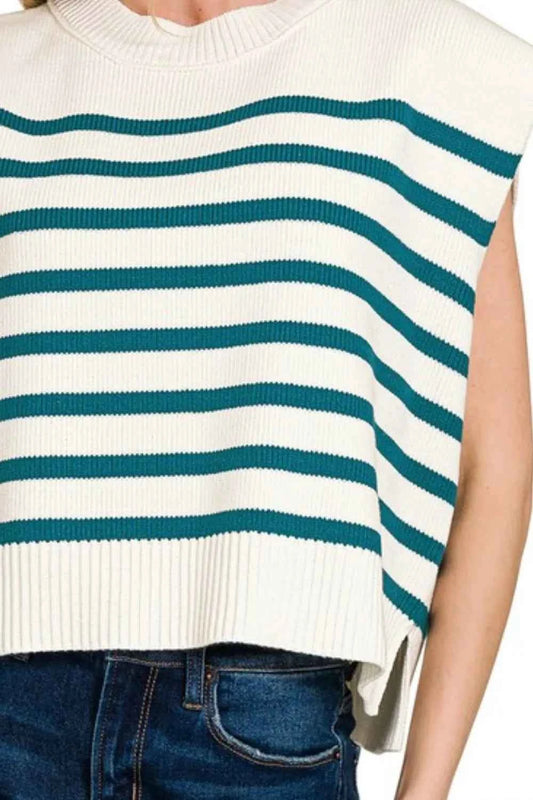Oversized Crew Neck Stripe Sweater Vest 7bd4618e-c65d-44c5-aff9-78149758ca22-Max-Origin