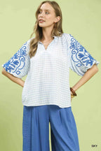 Umgee Gingham Embroidered Balloon Sleeve Top SKY 7bd4872b-32b4-475d-8245-7f7c6e6d378b-Max-Origin