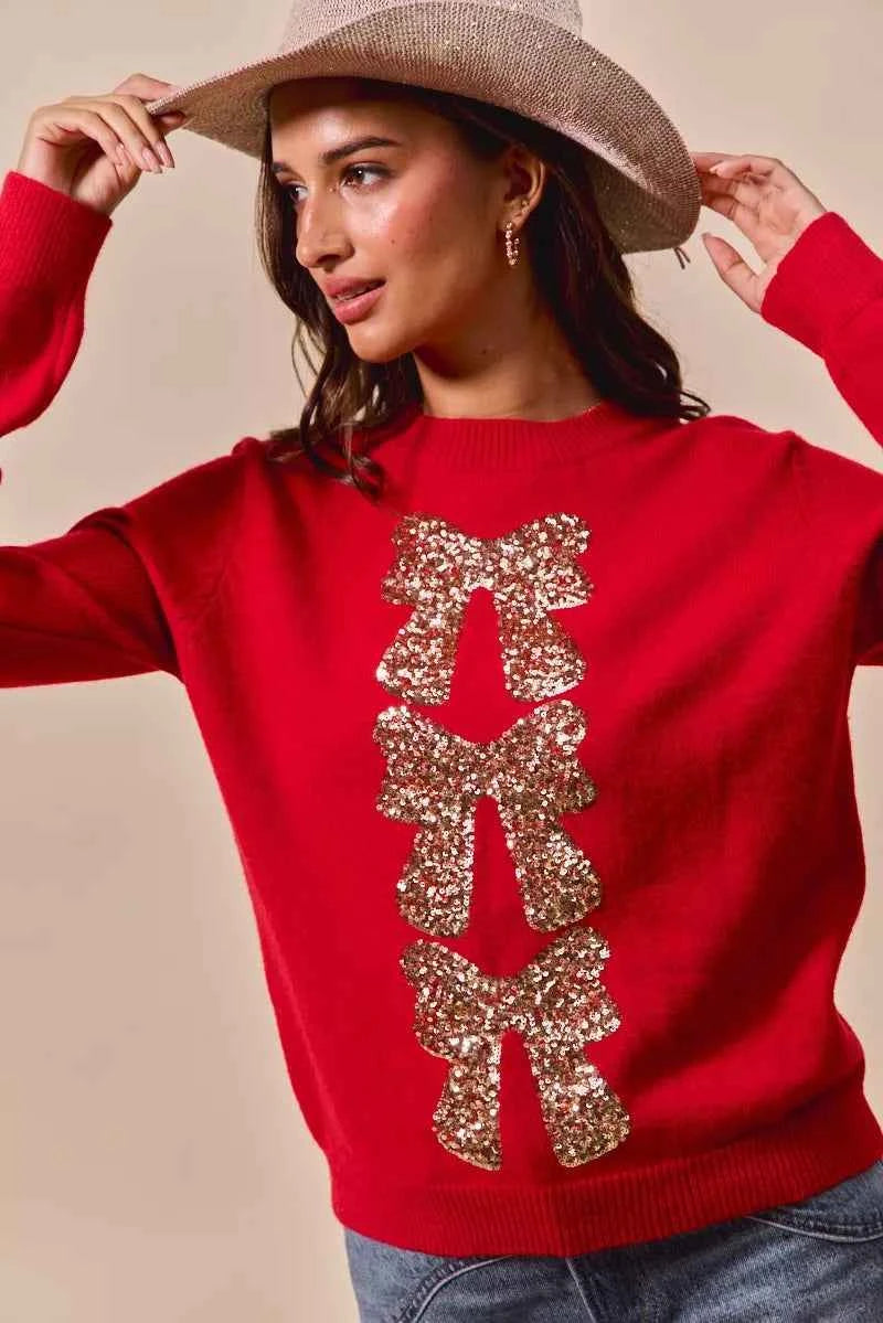 SO ME Sequins Bow Ribbon Embellished Christmas Sweater 7bd52bdcabff425e90cf2ae98aceb5a9-Max-Origin