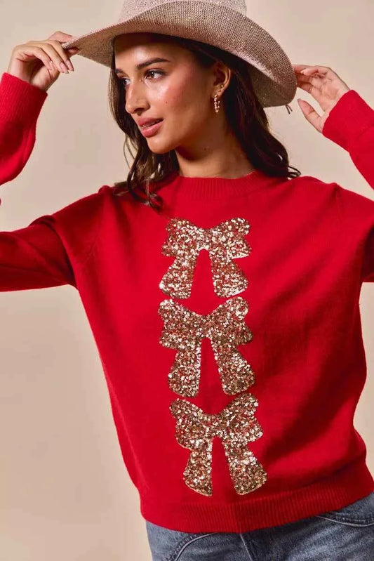 SO ME Sequins Bow Ribbon Embellished Christmas Sweater 7bd52bdcabff425e90cf2ae98aceb5a9-Max-Origin
