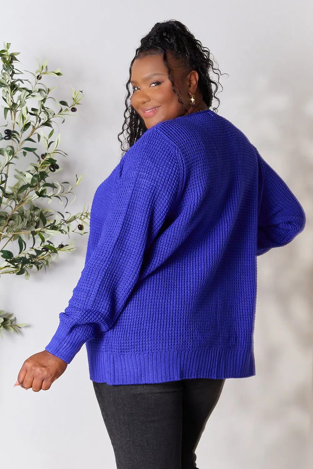 Zenana Full Size Waffle-Knit Open Front Cardigan 7bd5f453185448b9841ba29b8a204ebf-Max