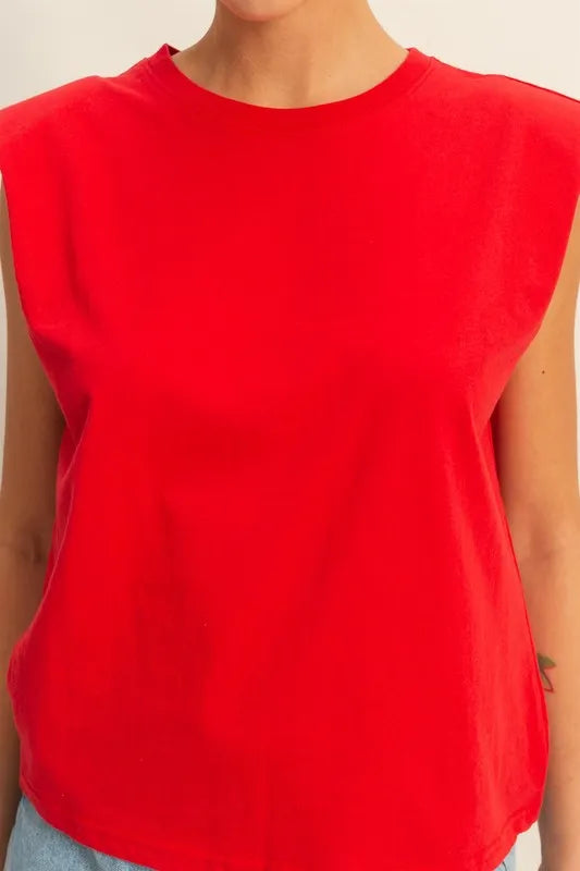 Round Neck Shoulder Pad Sleeveless Top 7bd6ad66-0ecf-4398-a7b7-f234247deb62-Max