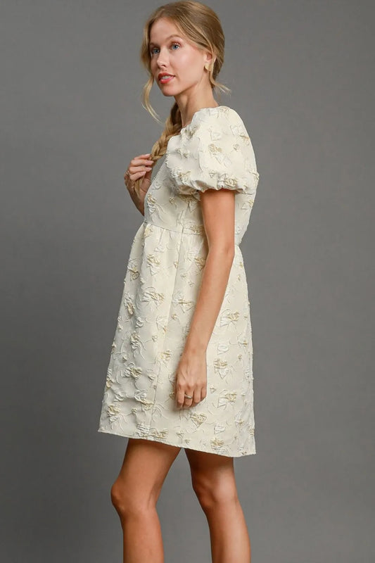 Heart Jacquard Square Neck Puff Sleeve Mini Dress 7bda28d4-8a21-4e18-a4d6-b2fc7809c652-Max