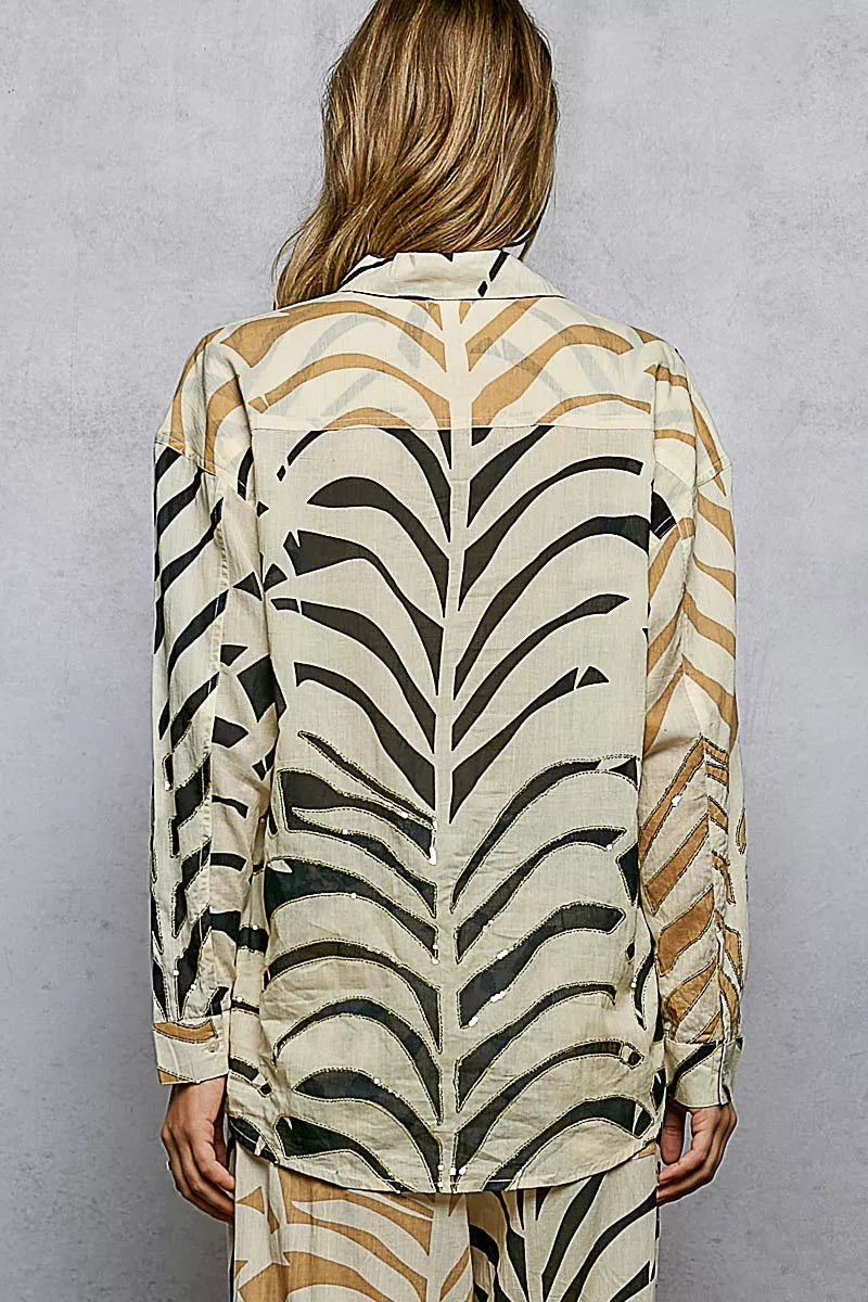 Two-Tone Printed Woven Spangle Long Sleeve Shirt 7bda606c-15da-4884-9e11-101d2dd04c37-Max-Origin