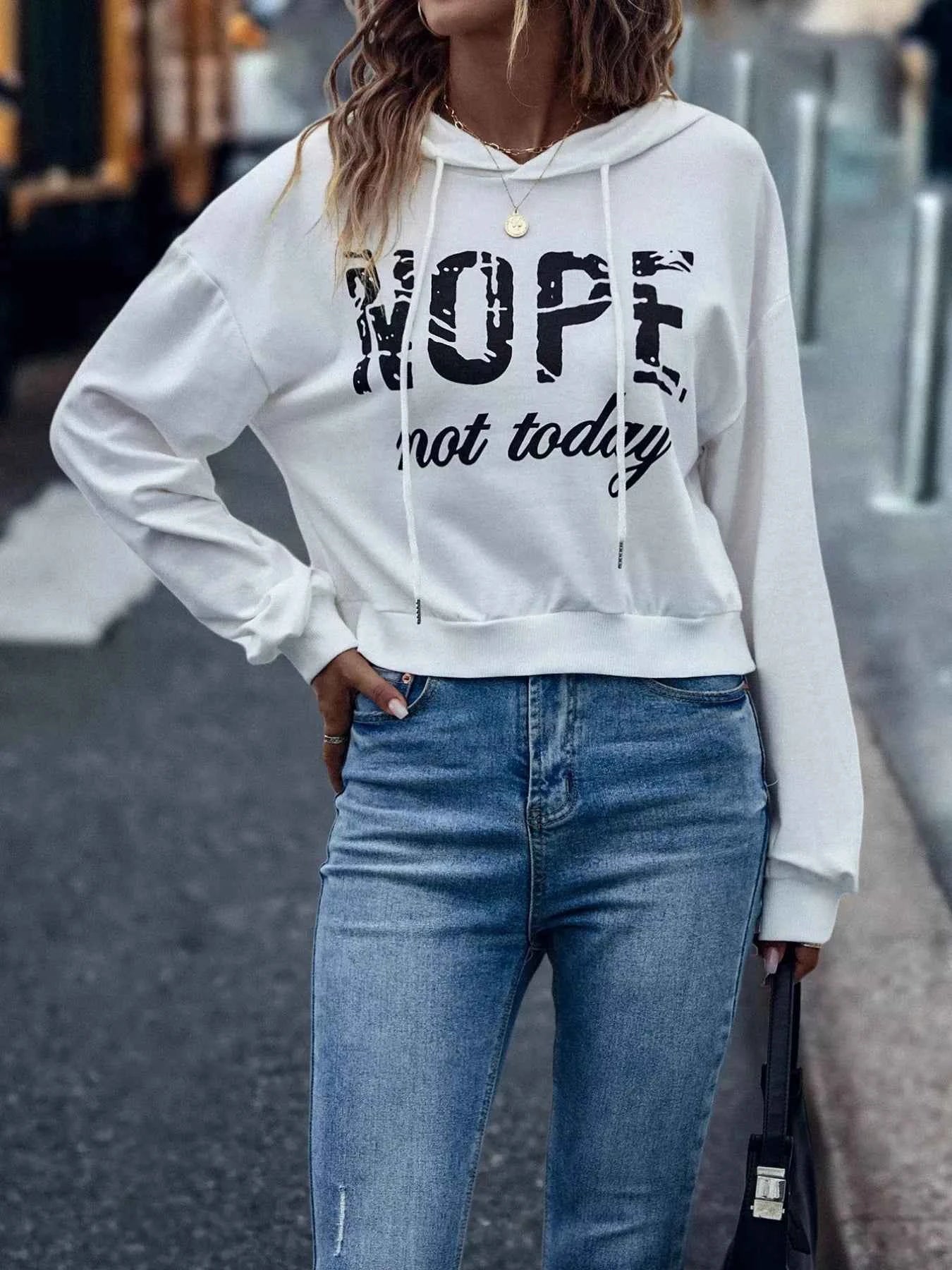 Letter Graphic Long Sleeve Drawstring Hoodie 7bec5a57-1d57-4211-9c97-58a2f1844a01-Max-Origin