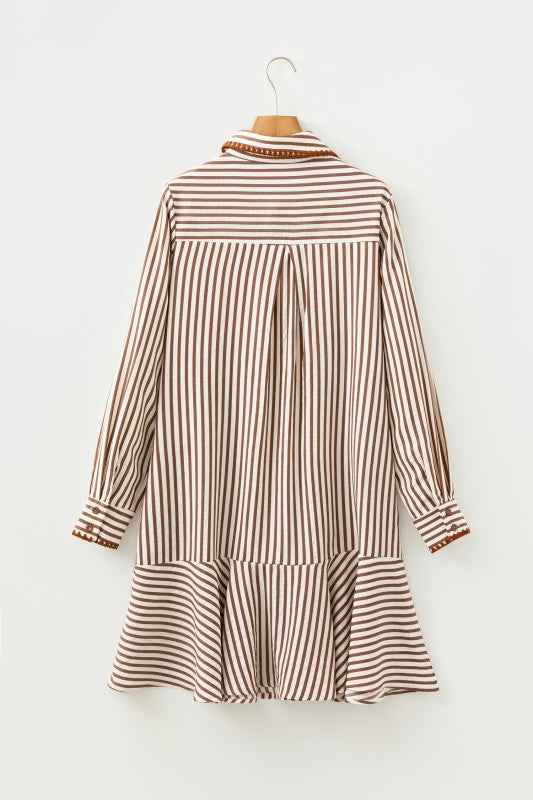 Stripe Embroidered Trim Ruffle Hem Collared Dress 7bf3b7aa-144b-4129-a65b-c26e1a2b3ee7