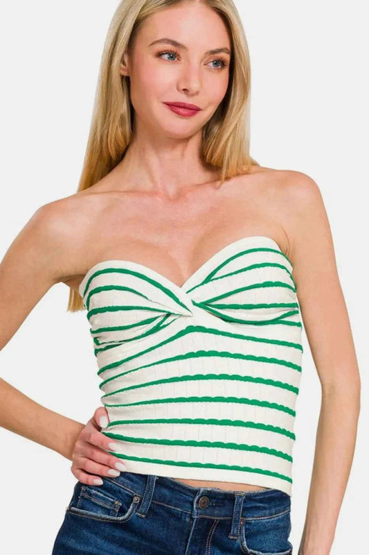 Zenana Twisted Sweetheart Neck Striped Tube Top Green 7bf4e51f-81c0-4ee5-bbe6-2b5c48e38eea-Max