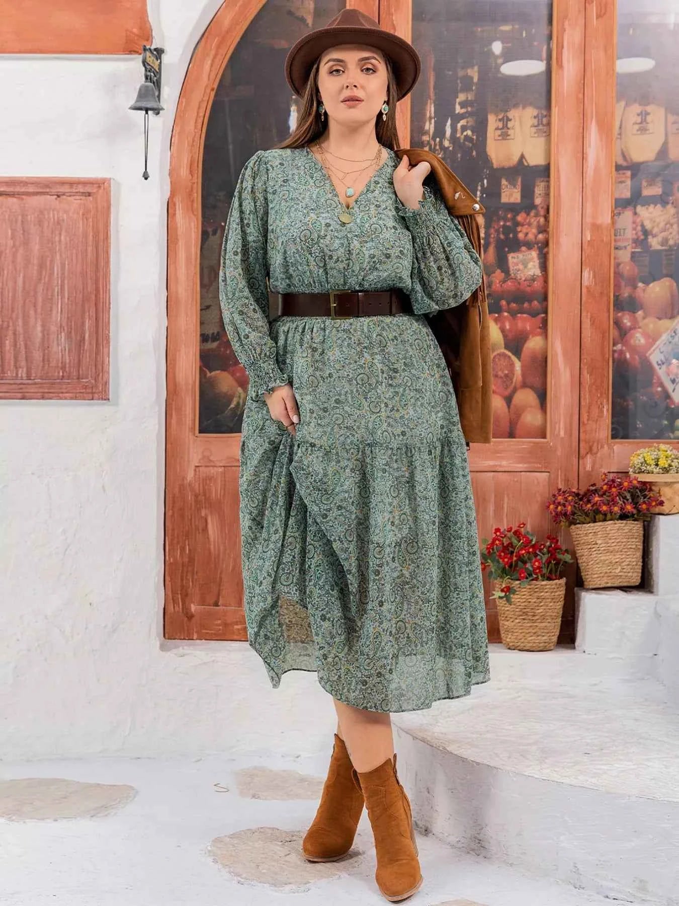 Plus Size Printed V-Neck Long Sleeve Midi Dress 7bfa46ba-0f96-4b08-8fb8-ff73be1de96d-Max-Origin