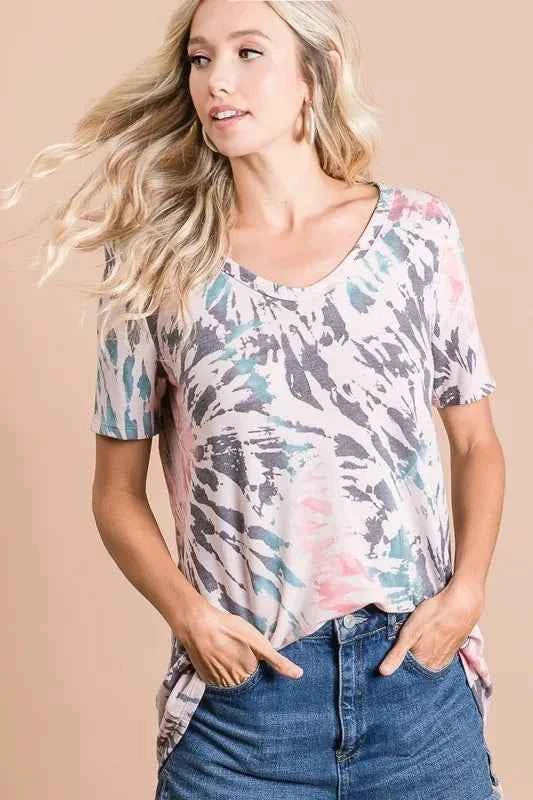 Tie Dye Print Terry Deep U Neck Top 7bfde16da0b4489193be1e65067a0732-Max-Origin