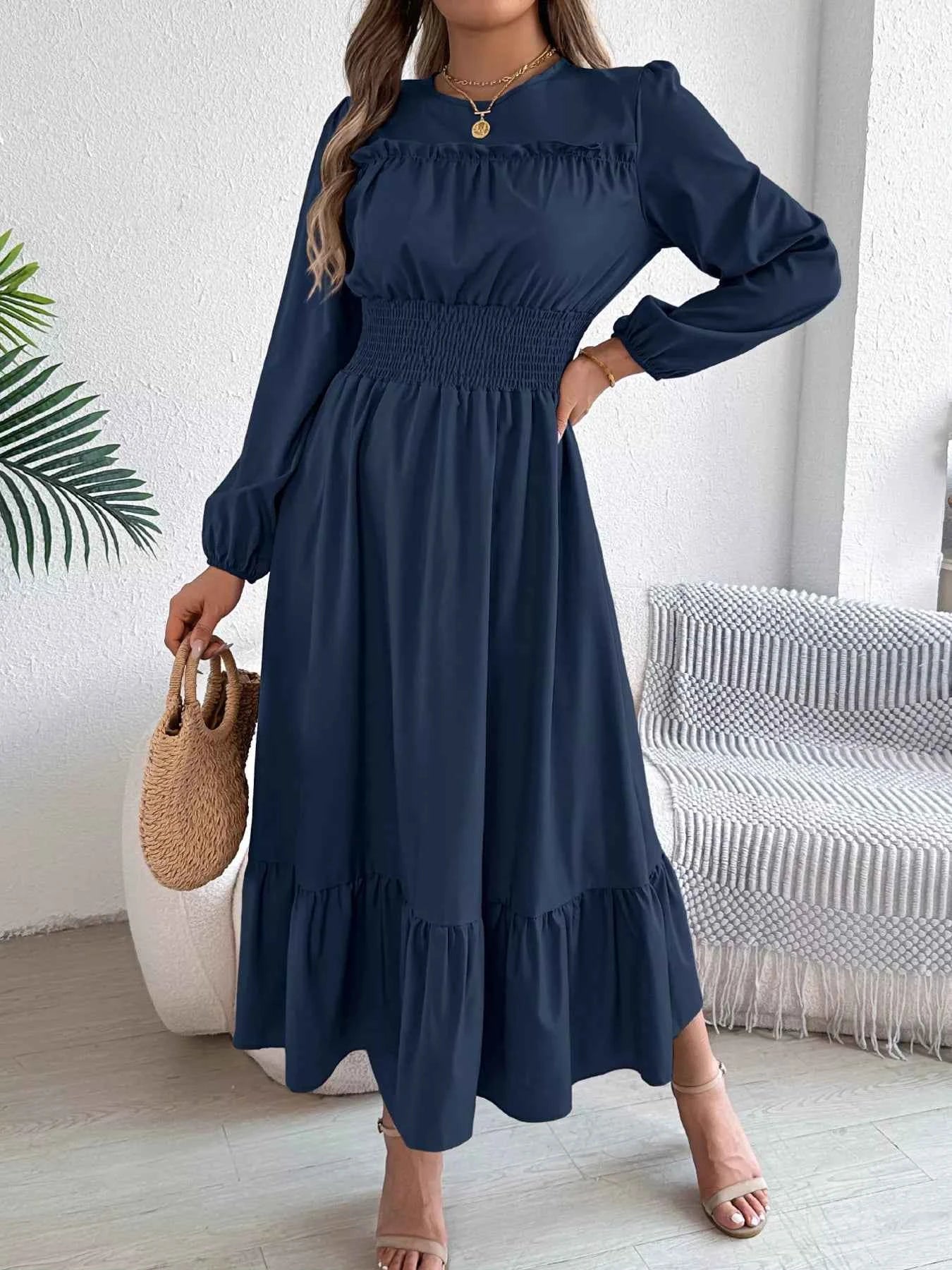 Round Neck Balloon Sleeve Tiered Dress 7bfe105e04e848e8a26fab1226268f3f-Max-Origin