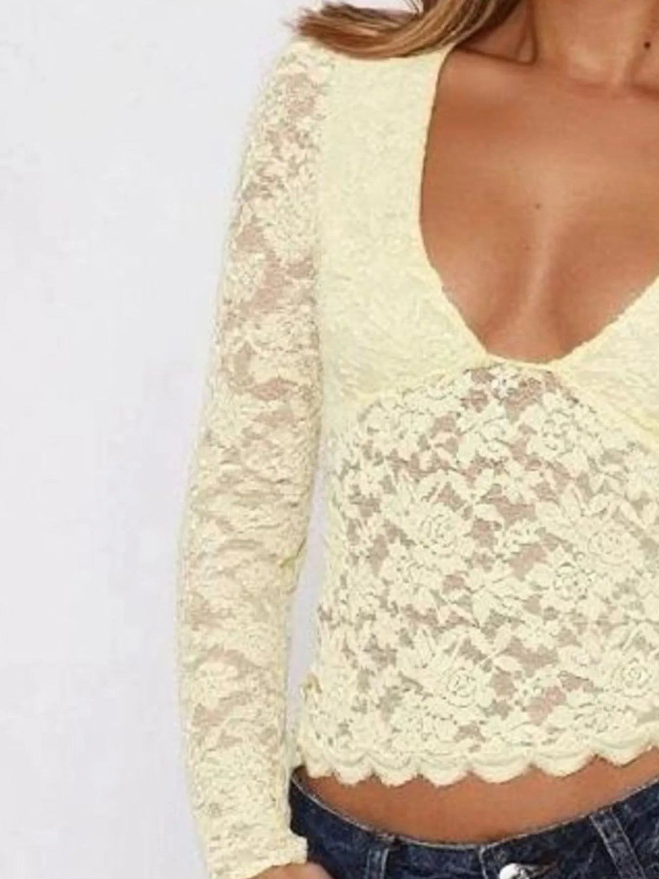 Floral Lace Long Sleeve Deep V-Neck Blouse with Scalloped Hem 7bffaf74-0856-4bbc-9f05-591ab293d6d2-Max-Origin