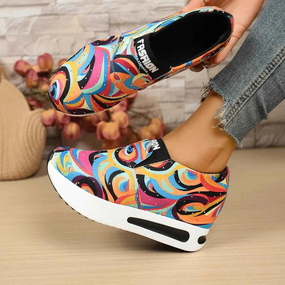 Colorful Abstract Pattern Platform Sneakers 7c107b5ea7b94dcfa51801531b3b42ed-Max-Origin