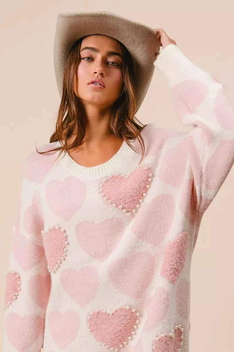 BiBi Heart Pattern Sweater with Pearl Detail 7c15fb9a91114a698a4ed7f97dee1da1-Max-Origin