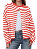 Striped Button-Up Cardigan Red 7c16b395448c43bba9fdde45267be209-Max-Origin