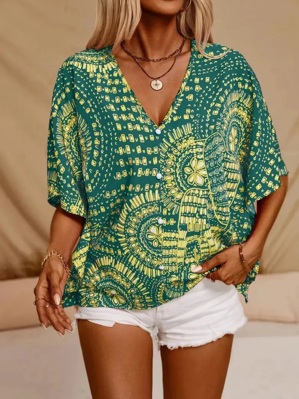 Printed V-Neck Half Sleeve Top 7c17a250-3993-44e7-8be5-b047c31e4ead-Max