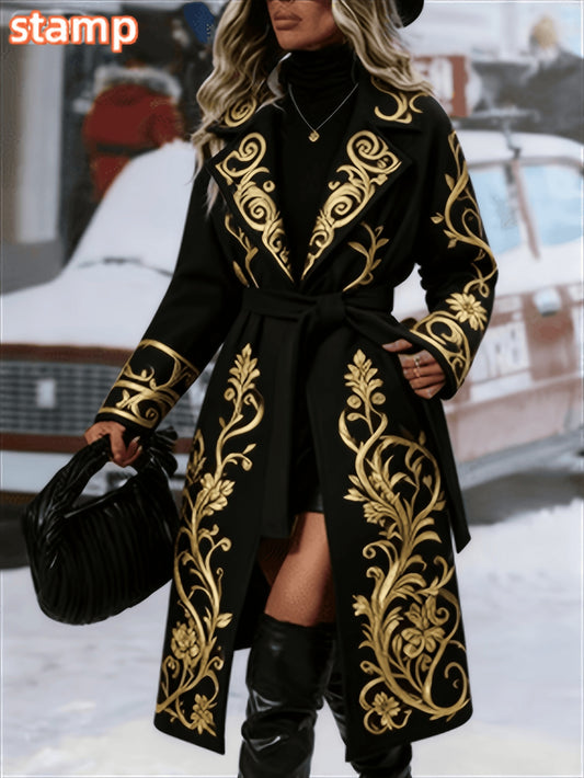 Women's Fashionable And Comfortable Printed Casual Long Coat Black9 7c22453f-af23-42f1-9561-7616d223d9e1
