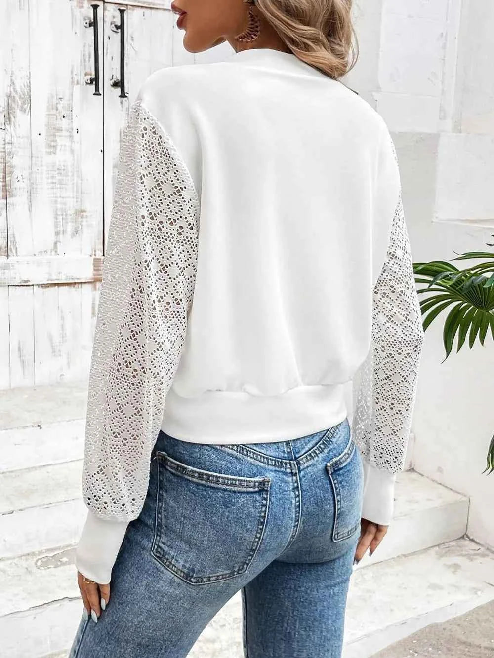 Baseball Collar Lace Patchwork Long Sleeve Jacket 7c255f7e-dadc-4cae-9d45-0a997b22f6c0-Max