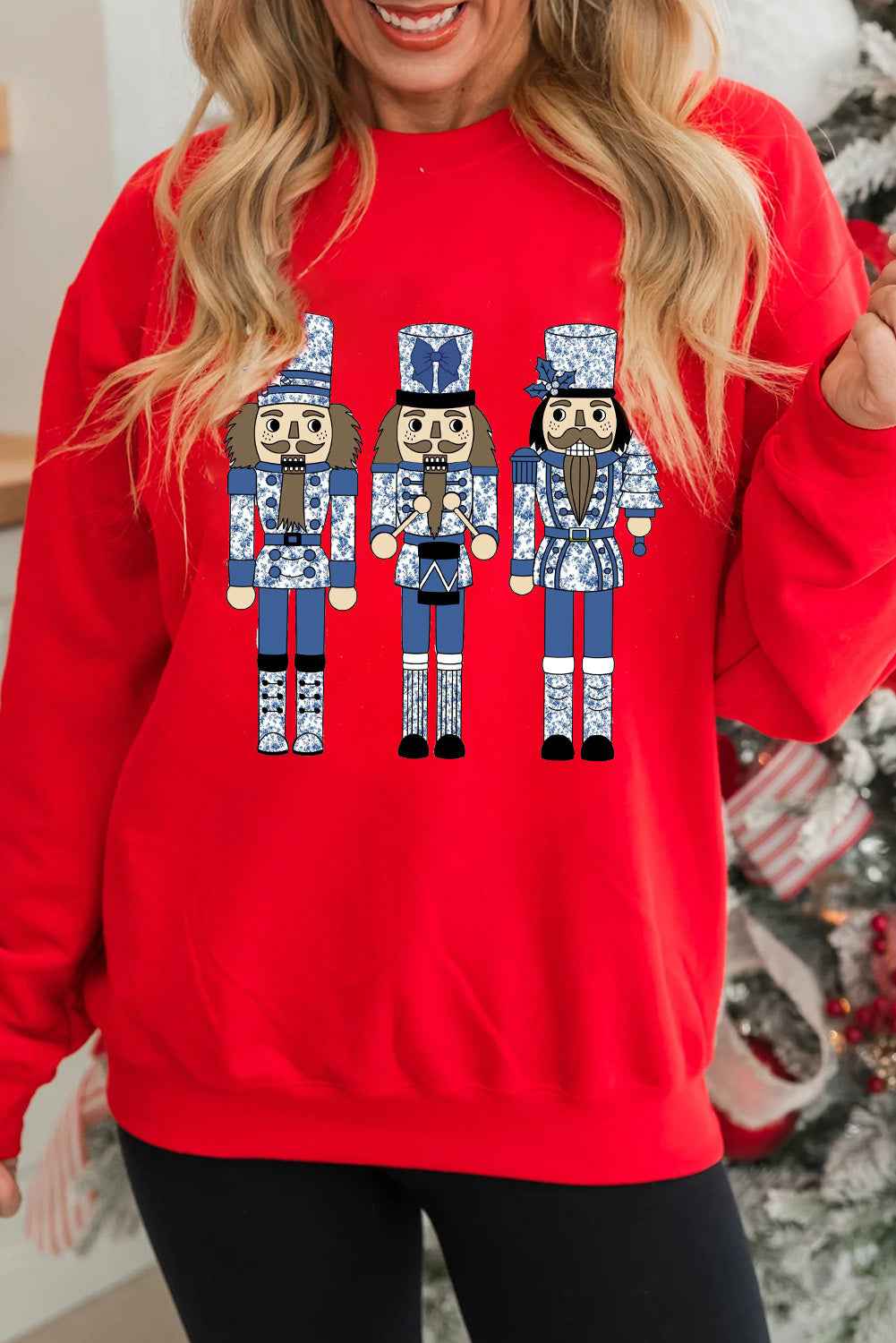 Red Christmas Nutcracker Men Guard Graphic Pullover Sweatshirt Red 50%Polyester+50%Cotton 7c263a8f34f856a2