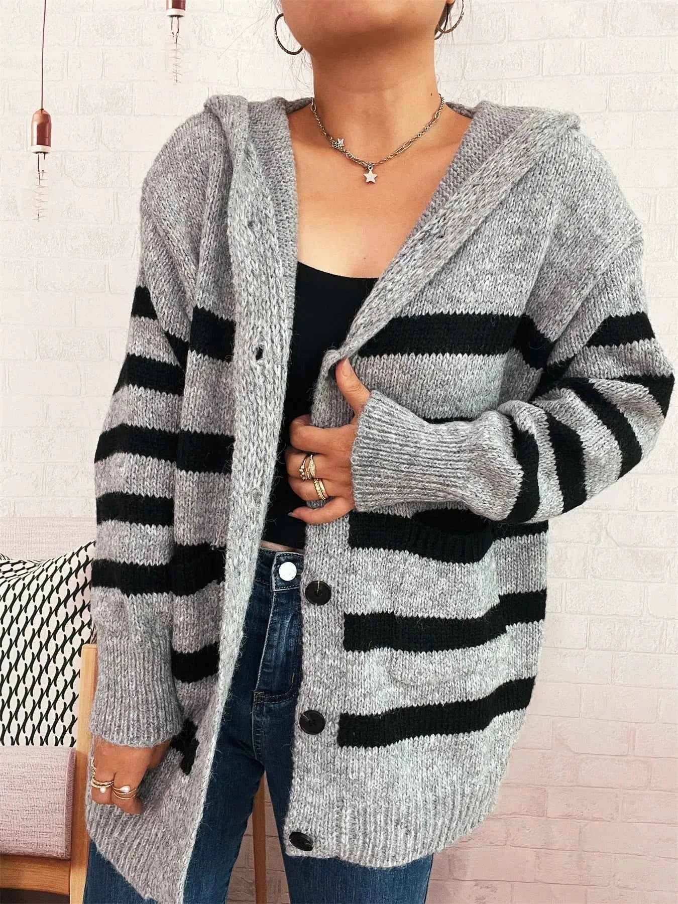 Striped Button-Up Hooded Cardigan 7c269f961e854258b5349213d729acf7-Max-Origin