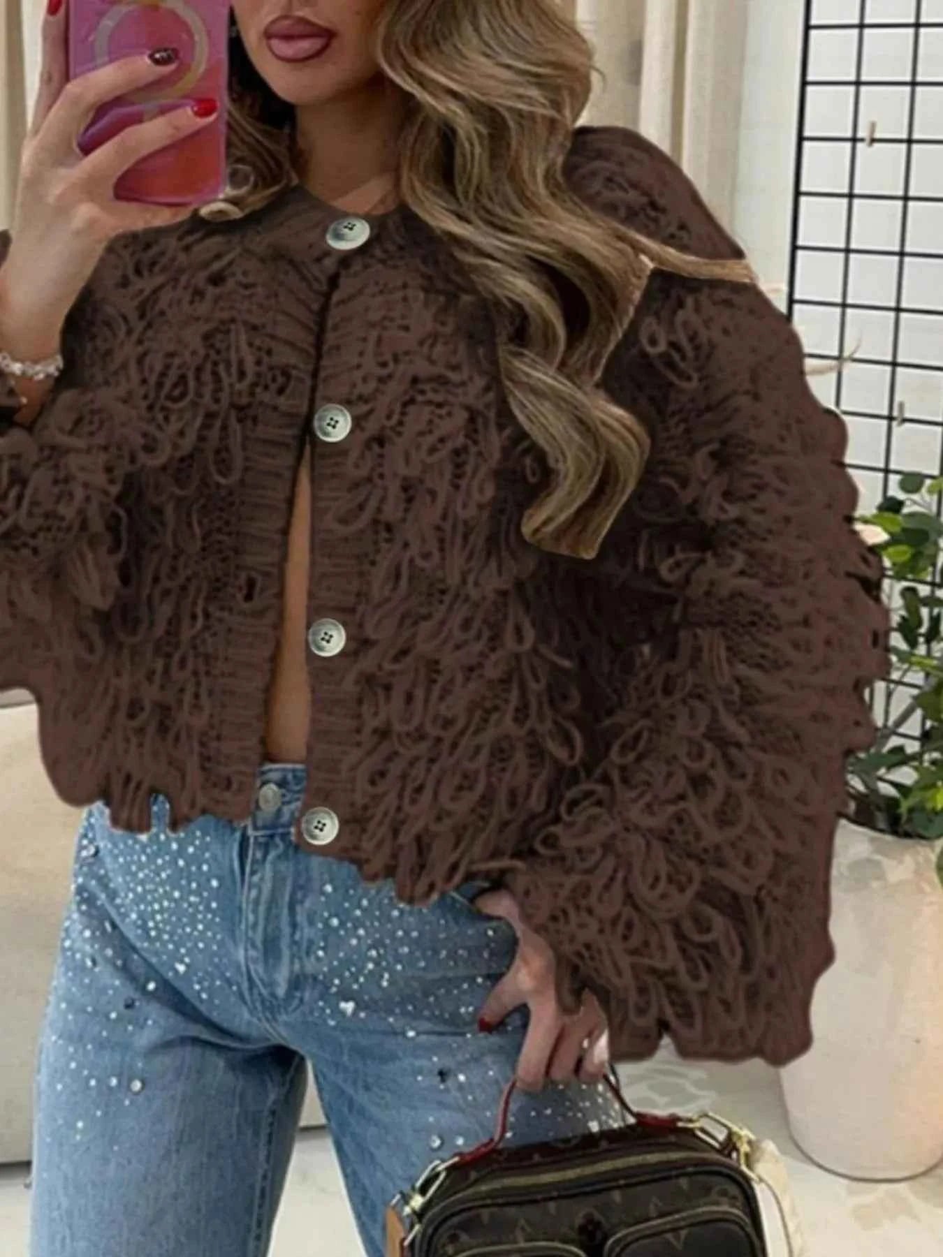 Fringe Button Up Cardigan Brown 7c2ac07a-70a5-43d6-a4ab-3f25be548876-Max-Origin