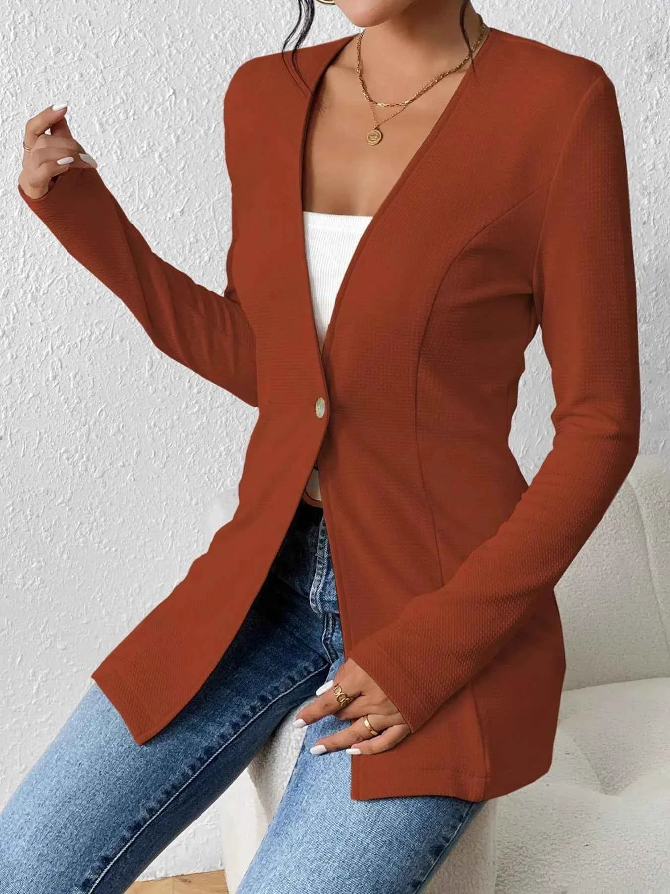 One Button Long Sleeve Blazer 7c3633e1ab984bfc9462c6dcd1990758-Max-Origin