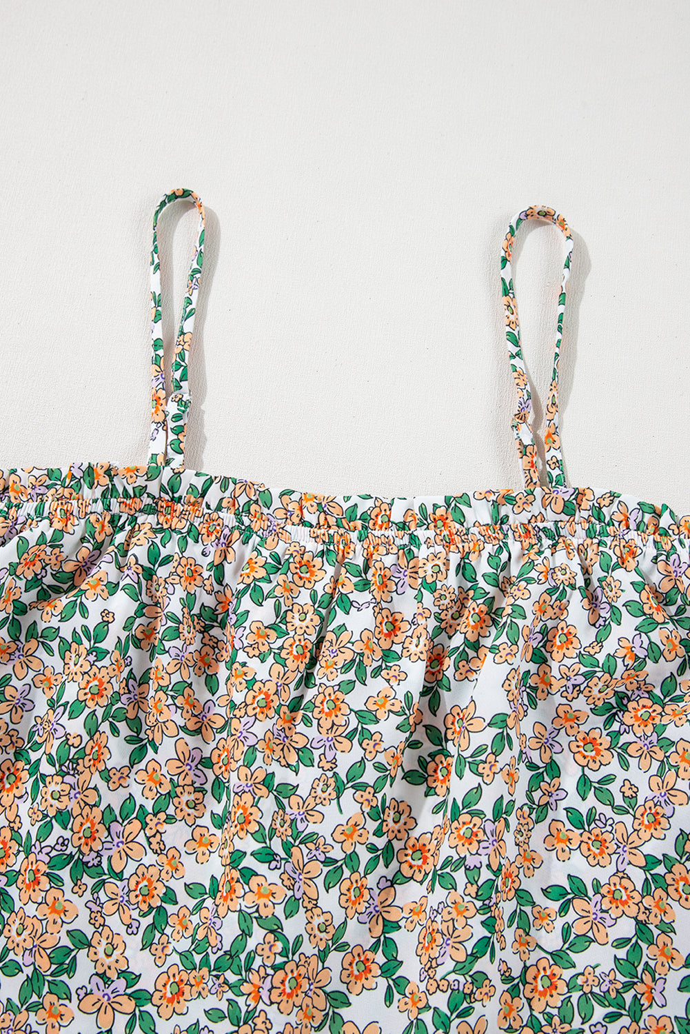 White Boho Floral Spaghetti Strap Ruffle Summer Cami Top 7c38a38116b5aa29