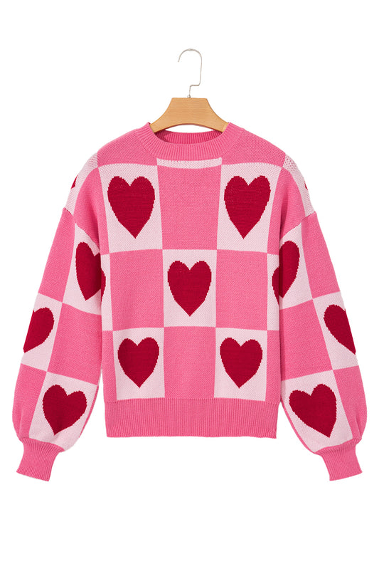 Pink Love Heart Checkered Valentine Knit Sweater 7c3991cdff26fdcc