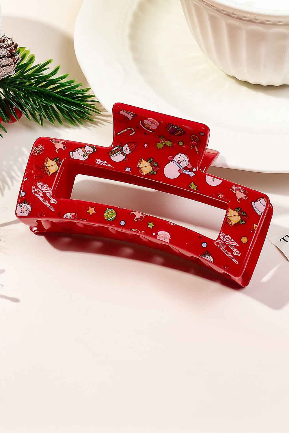 Racing Red Cartoon Christmas Pattern Print Hollow Out Hair Claw Clip 7c3a1a8693ff3de1