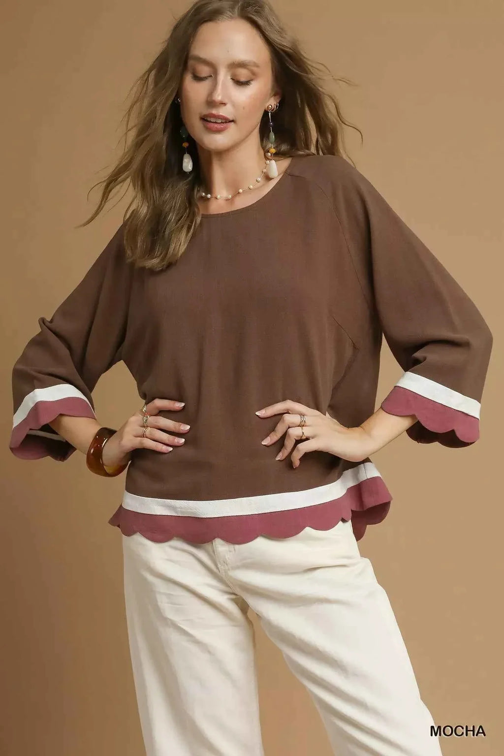 Umgee Scalloped Hem Color Block Top MOCHA 7c41fe9c-2502-4143-969f-0bdd3e669248-Max-Origin