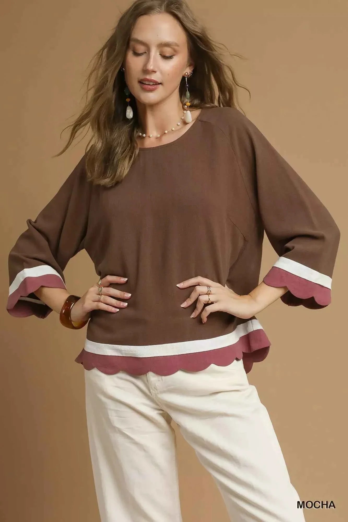 Umgee Scalloped Hem Color Block Top MOCHA 7c41fe9c-2502-4143-969f-0bdd3e669248-Max-Origin