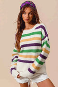 SO ME Mardi Gras Color Stripe Round Neck Sweater Top IVORY 7c42b75ef5c94d4790cca86310111f04-Max-Origin