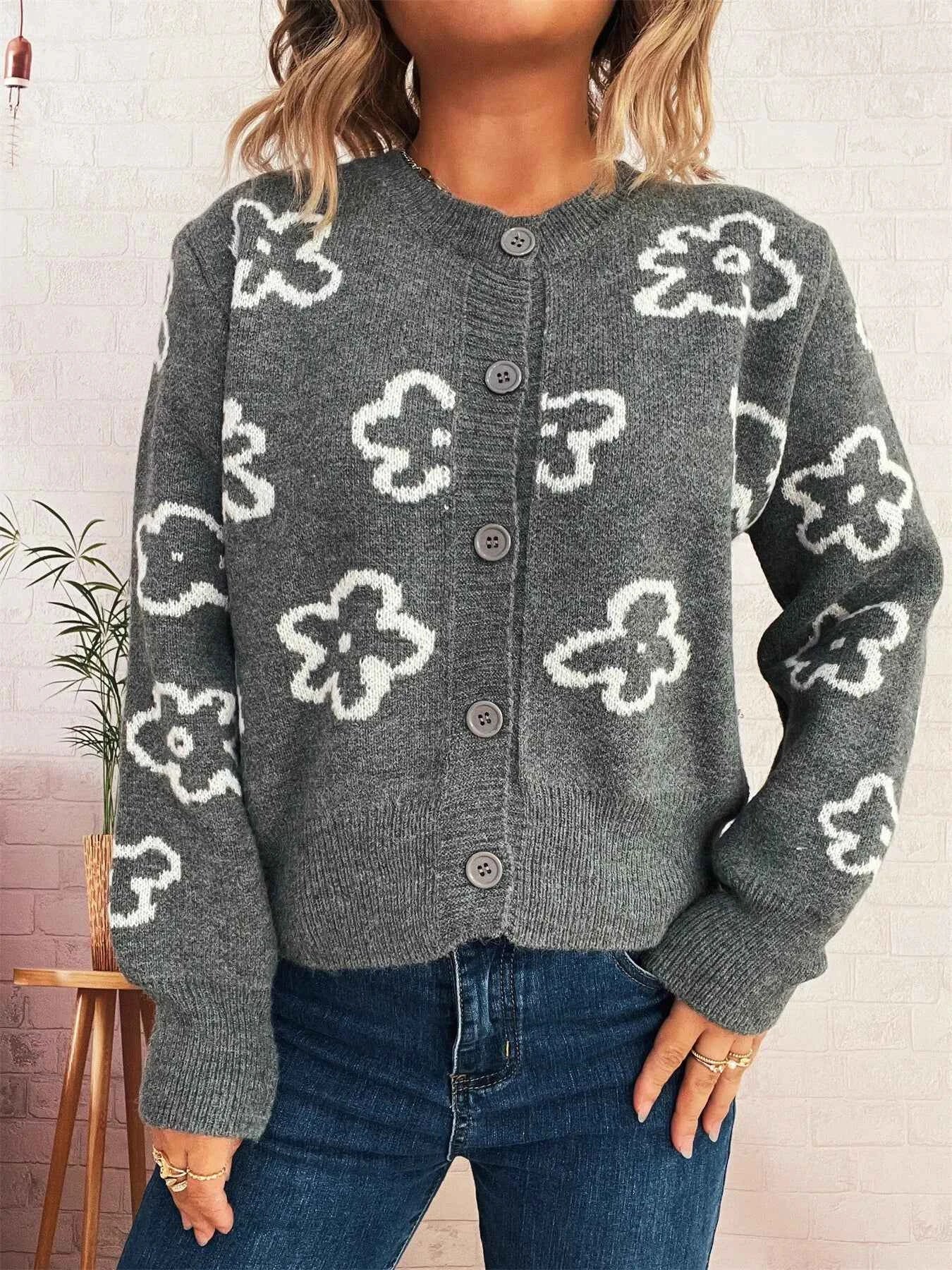 Floral Pattern Button-Up Cardigan 7c445545106c43138ec3544ebdbdcc6d-Max-Origin