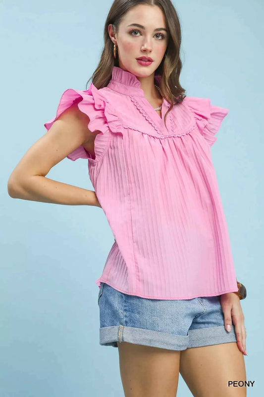 Umgee Ruffle Sleeve Textured Babydoll Blouse 7c49c42e-100a-45eb-b232-8319d2db405a-Max-Origin