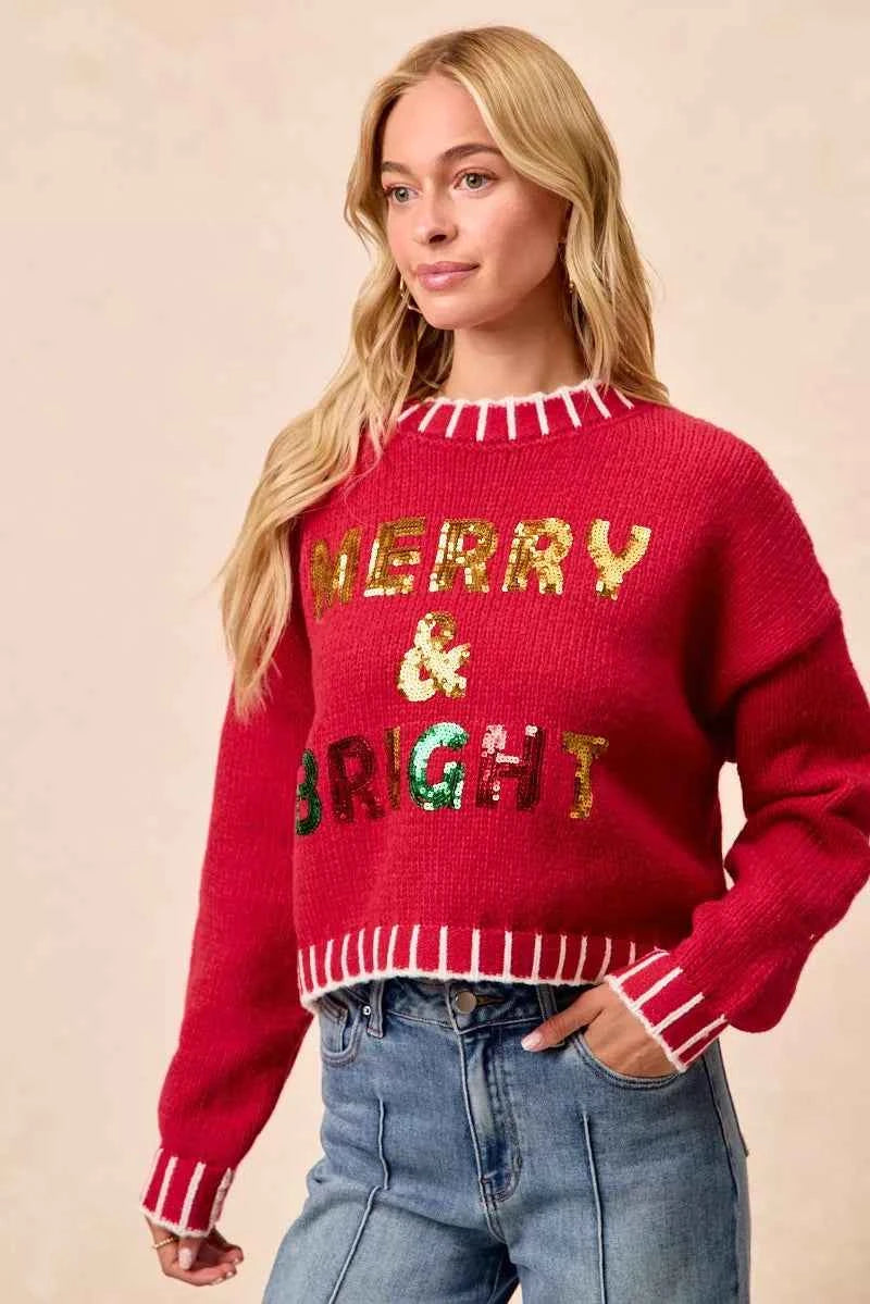 BiBi Christmas Theme Sequin Lattering Sweater 7c4a5976a91c4ca596239abfe1736311-Max-Origin