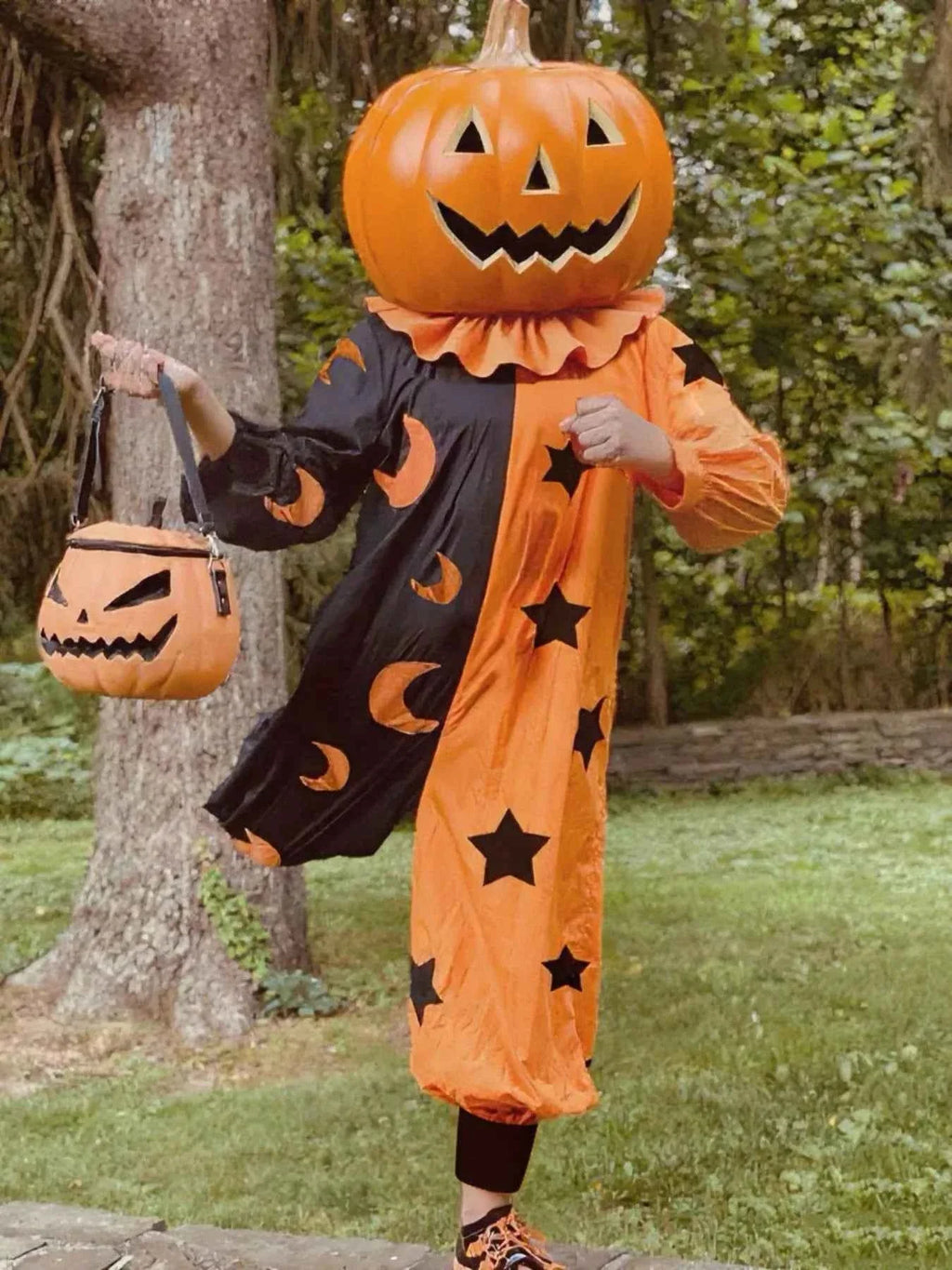 Halloween Two-Tone Star & Moon Print Jumpsuit Tangerine 7c4ba8c6-d82a-4e79-a8ad-ea822e252ced-Max-Origin