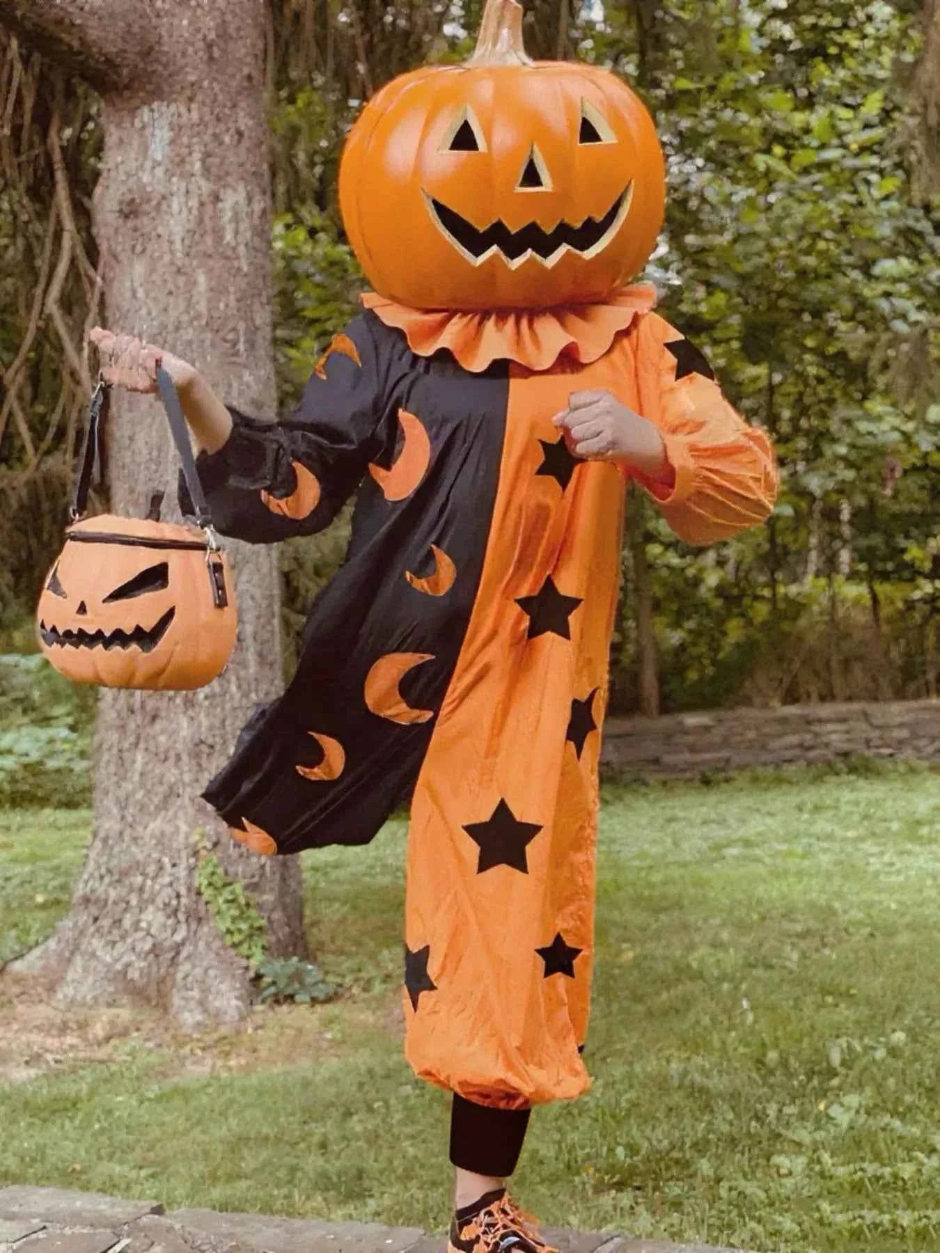 Halloween Two-Tone Star & Moon Print Jumpsuit Tangerine 7c4ba8c6-d82a-4e79-a8ad-ea822e252ced-Max-Origin