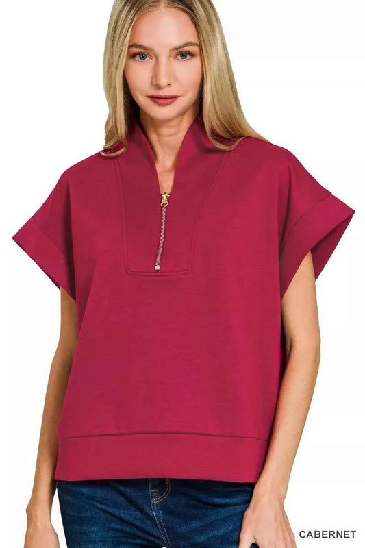 Zenana Scuba High Neck Half Zip Top CABERNET 7c4c98ebadc3418f86c27db6d9ec4f93-Max-Origin