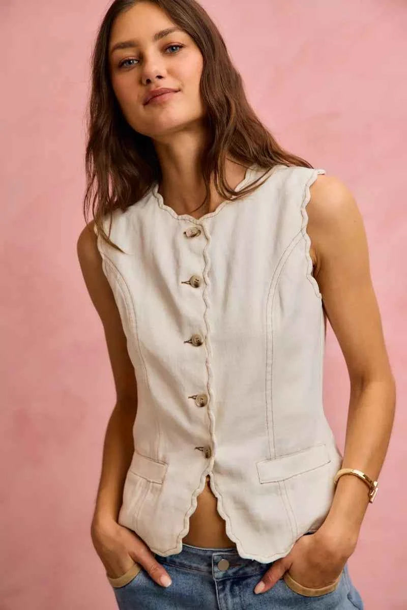 SO ME Scalloped Edge Cotton Twill Washed Vest Top 7c4f19d95f7d40edb662eede61114d7b-Max-Origin