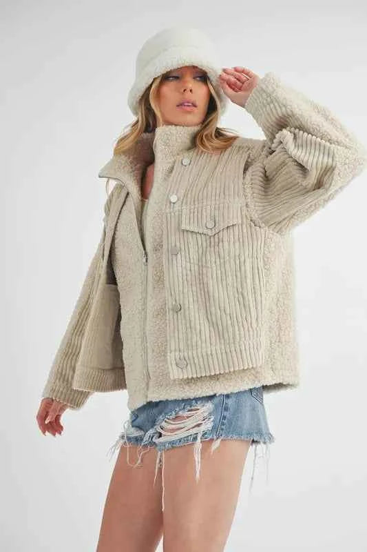 Aemi + Co Fake Two Pieces Turtleneck Sherpa Jacket with Pockets 7c52c0ab-1ce9-4404-ac10-09ce7a0d2918-Max